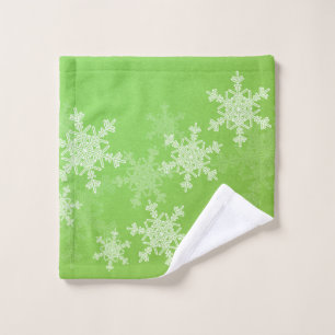 Green White Snowflakes Minimalist Christmas Wash Cloth