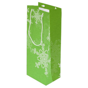 Green White Snowflakes Minimalist Christmas Wine Gift Bag