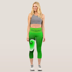 Green White Spiral Gradient Capri Leggings
