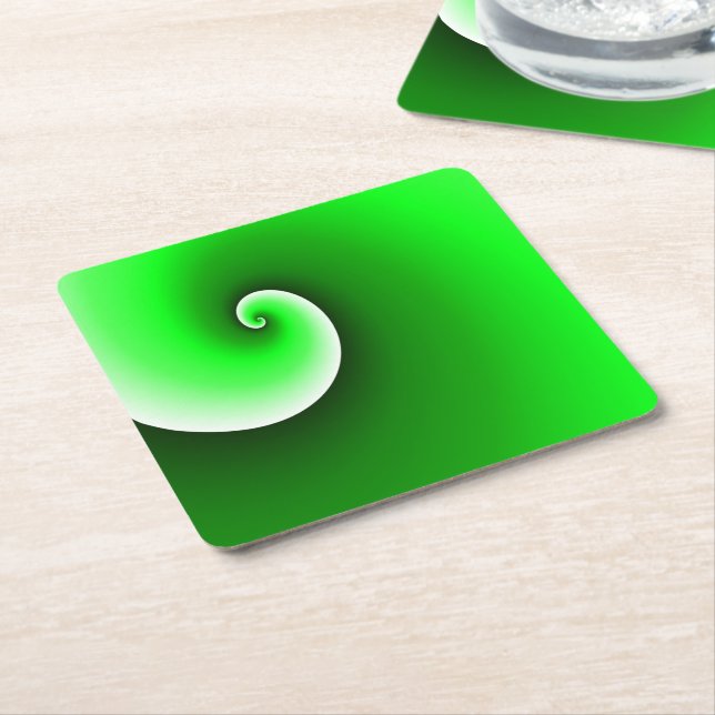 Green White Spiral Gradient Square Paper Coaster (Angled)