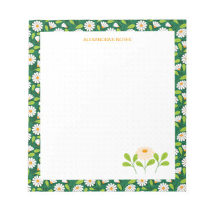 Green & White Spring Daisies & Vine Personalised Notepad