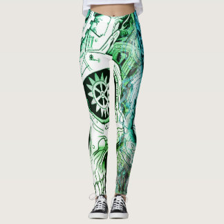 Green + White Steampunk Design on Customised Tight Leggings