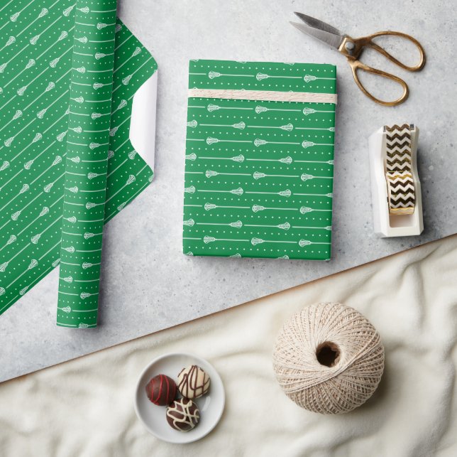 Green White Sticks and Dotted Lines Patterned Wrapping Paper (Crafts)