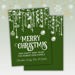 Green White String Lights Christmas Holiday Card