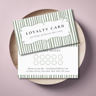 Green White Stripe Vintage Bow Loyalty Cards