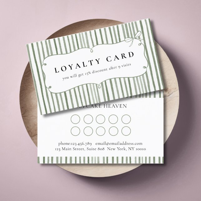 Green White Stripe Vintage Bow Loyalty Cards (Green White Stripe Vintage Bow Loyalty Cards)