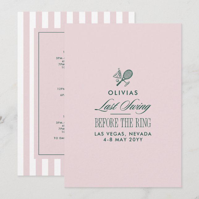 Green & White Striped Last Swing Before the Ring Invitation (Front/Back)
