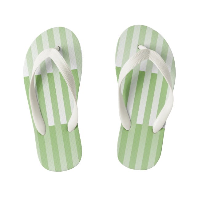 Green White Striped Pattern  Kid's Jandals (Footbed)