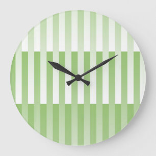 Green White Striped Pattern Large Clock