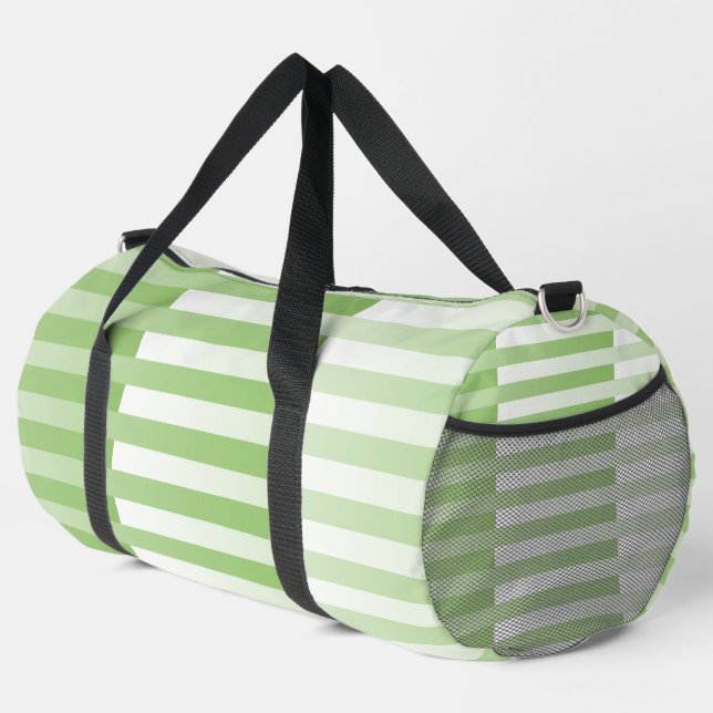 Green White Striped Pattern Large Duffle Bag (Right Corner)