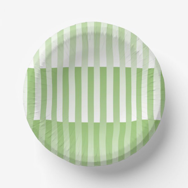 Green White Striped Pattern  Paper Plate (Front)