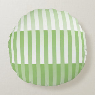 Green White Striped Pattern Round Cushion