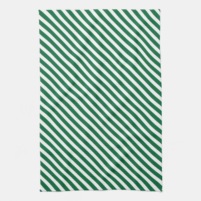 Green & White Striped Pattern Tea Towel (Vertical)