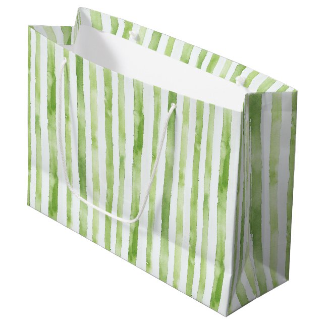 Green White Stripes Beach Birthday Large Gift Bag (Front Angled)