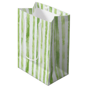 Green White Stripes Beach Birthday Medium Gift Bag