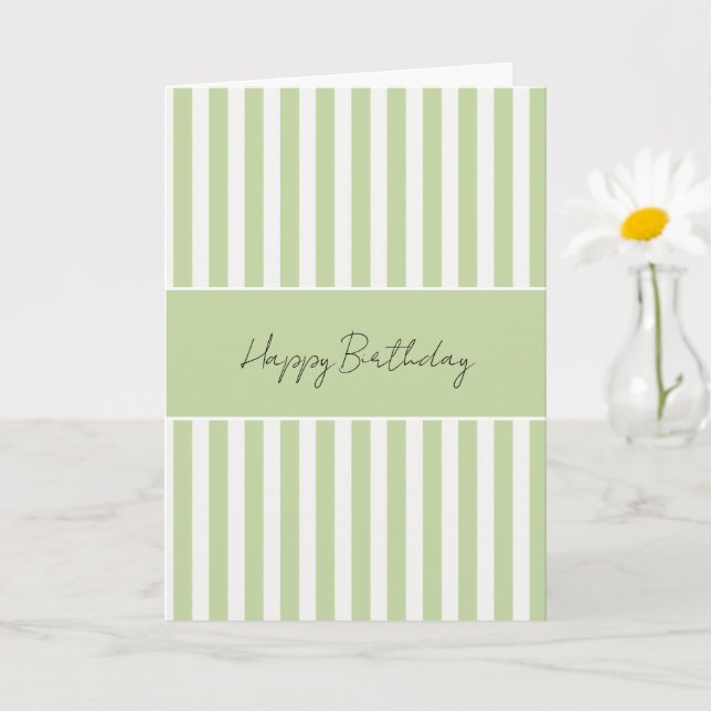 Green White Stripes Birthday Card (Small Plant)