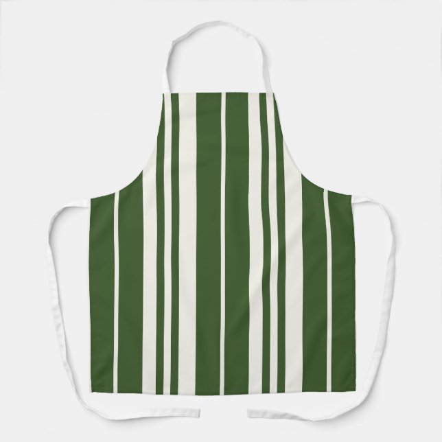Green White Stripes Coastal Seaside Apron (Front)