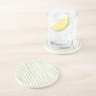 Green White Stripes Coaster