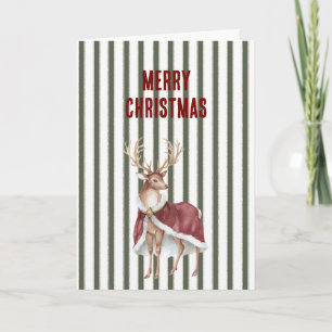 Green White Stripes Deer Red White Cape Christmas Card