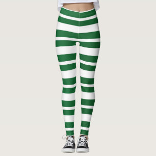 Green & White Stripes Festive Holiday Christmas Leggings