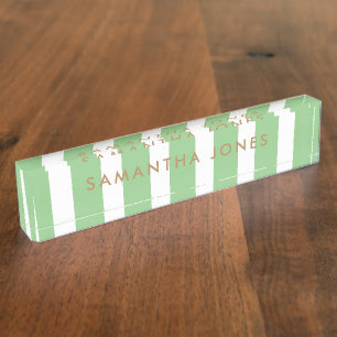 green white Stripes Gold Classic Personalised Nameplate