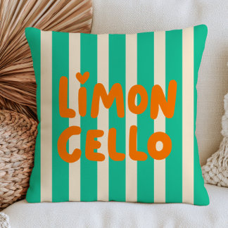 Green& White Stripes LimonCello Modern Summer  Cushion