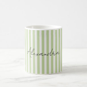 Green White Stripes Name Coffee Mug