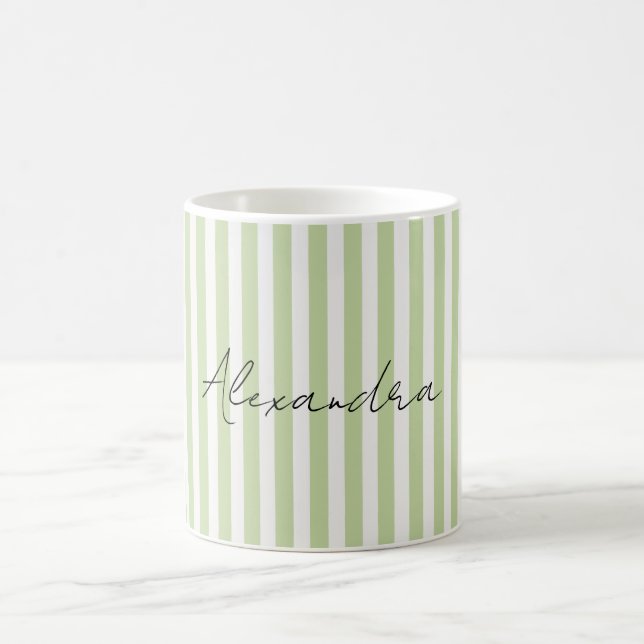 Green White Stripes Name Coffee Mug (Center)