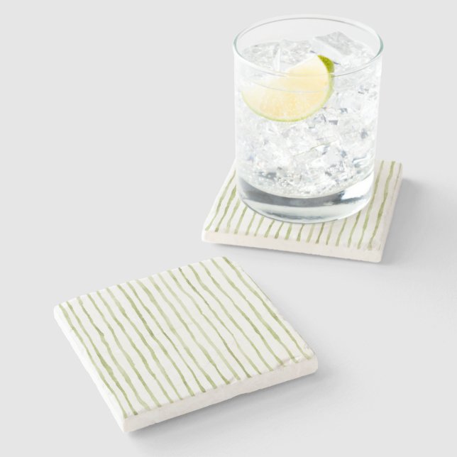 Green White Stripes Stone Coaster (Side)