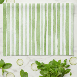 Green White Stripes Tea Towel