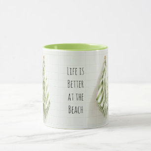 Green White Stripes Towels Beach Mug