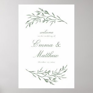 Green & White Styled Meadow Wedding Welcome Poster