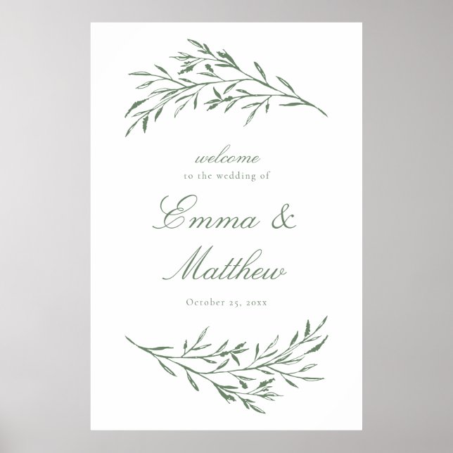 Green & White Styled Meadow Wedding Welcome Poster (Front)
