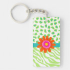 Green, White & Teal Zebra & Cheetah Orange Flower