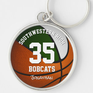 green white team colours boys girls basketball key ring