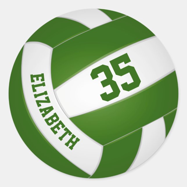 green white team colours boys girls volleyball classic round sticker (Front)