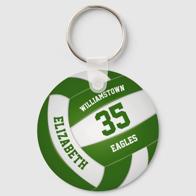 green white team colours boys girls volleyball key ring (Front)