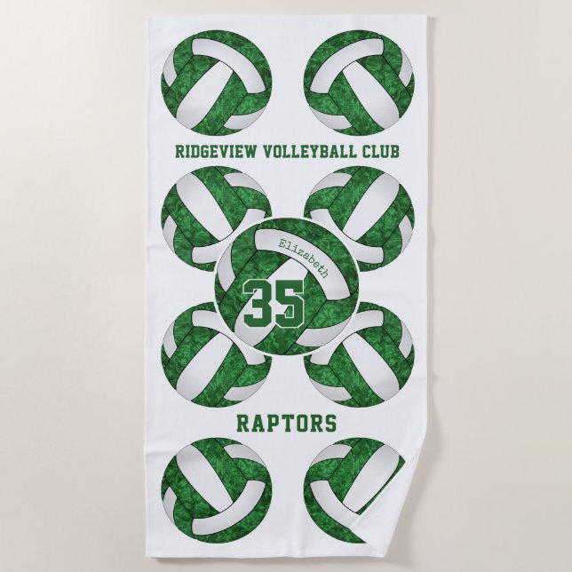 green white team colours gifts girly volleyballs  beach towel (Front)