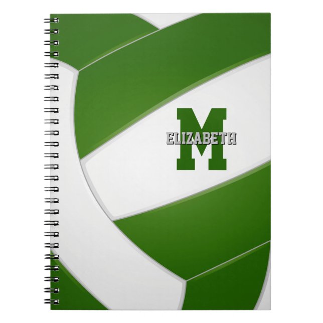 green white team colours girls boys volleyball notebook (Front)