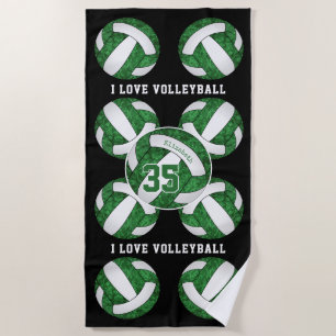 green white team colours I love volleyball girly Beach Towel