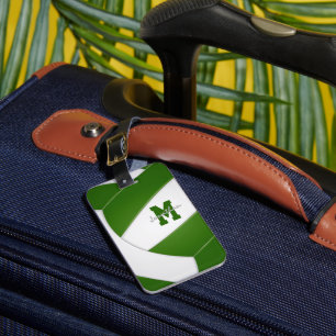 green white team colours monogrammed volleyball luggage tag