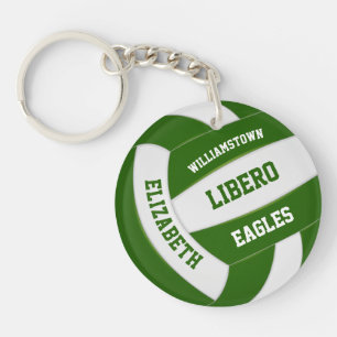 green white team colours personalised volleyball key ring