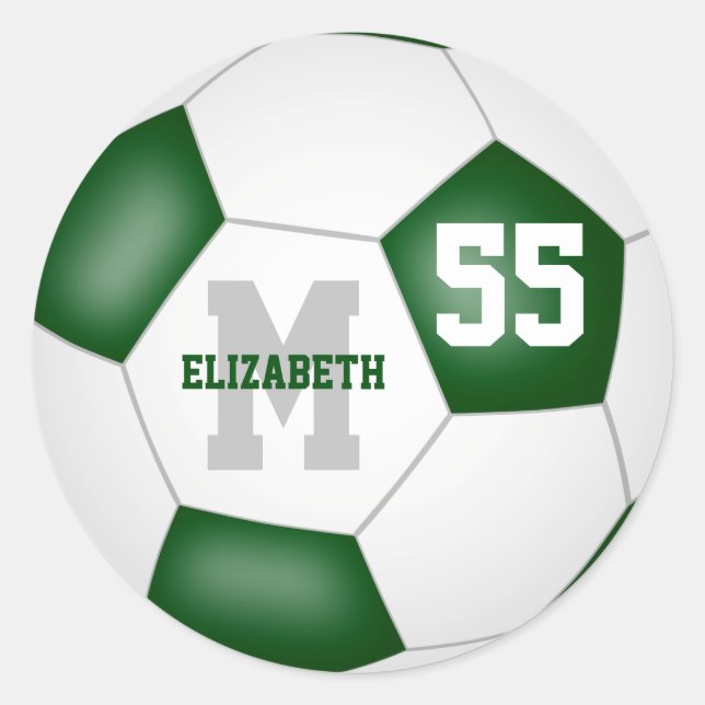 green white team colours soccer ball personalised classic round sticker (Front)