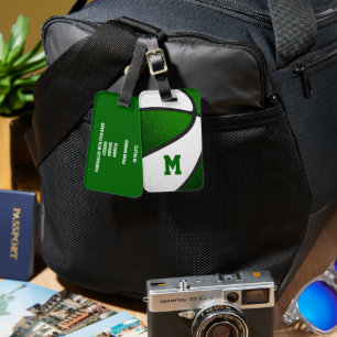 green white team colours sports gifts basketball luggage tag