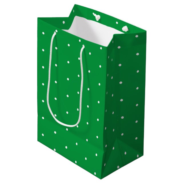 Green white tiny polka dots pattern gift medium gift bag (Front Angled)