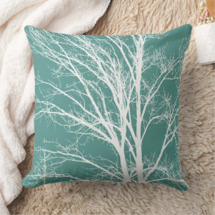 Green White Tree Branches Cushion