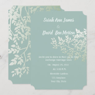 Green White Tree Leaves Custom Colour Wedding Invitation