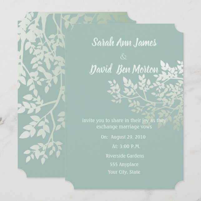 Green White Tree Leaves  Custom Colour Wedding Invitation (Front/Back)