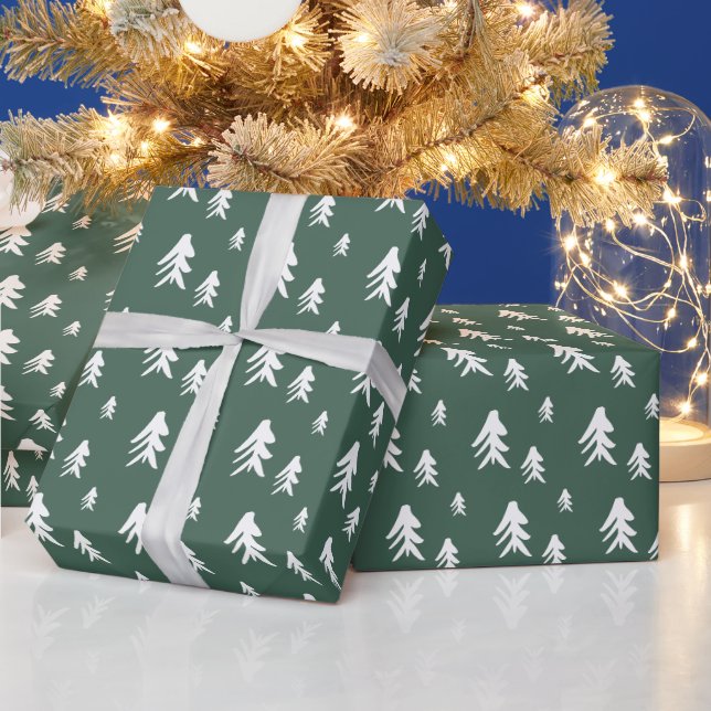 Green white trees  illustration christmas pattern wrapping paper (Holidays)