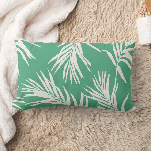 Green White Tropical Leaves  Beach Home Decor    Lumbar Cushion (Blanket)